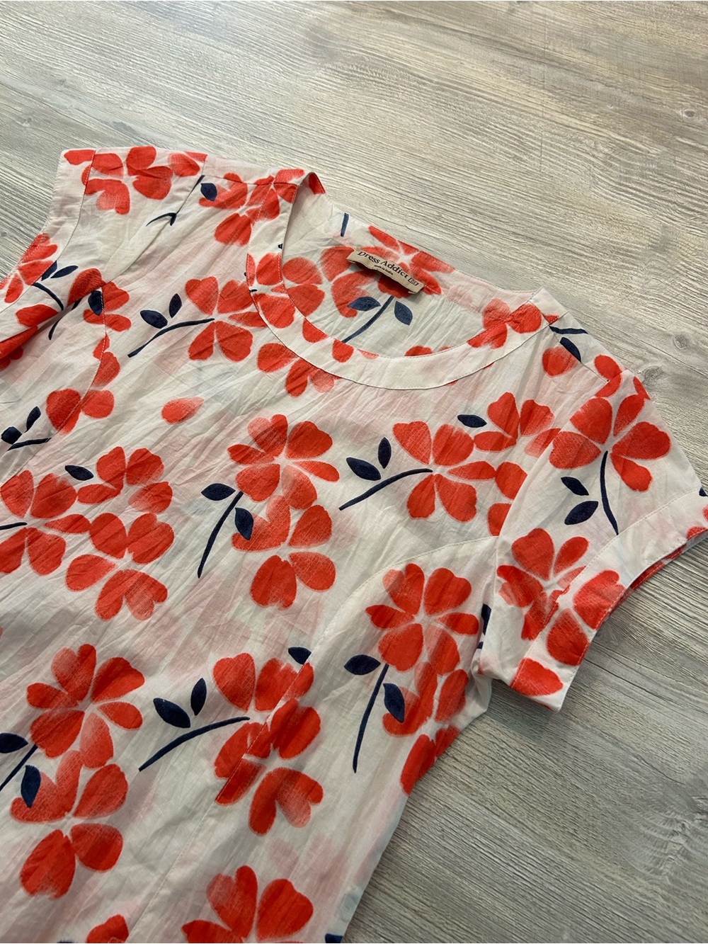 Dress Addict Small Red & White Floral Crinkle Cotton Midi Dress with Pockets!